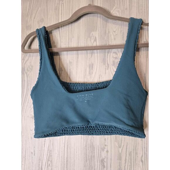 Aila Blue Pixie Bikini Top | Smocked Textured Swim Top | Size M - Picture 8 of 10